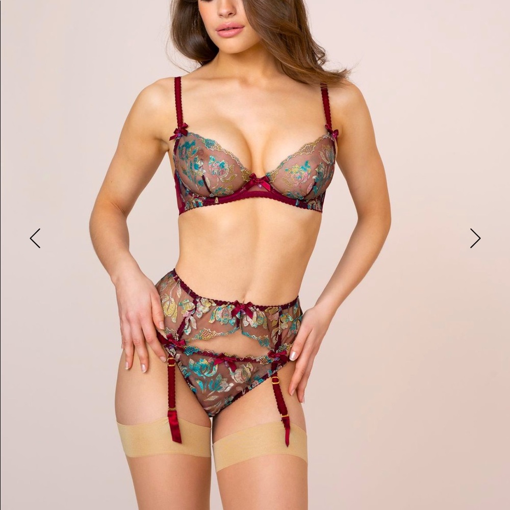BNWT Agent Provocateur Sparkle Burgundy Multi Set, 34D Bra & Size 3 Thong
